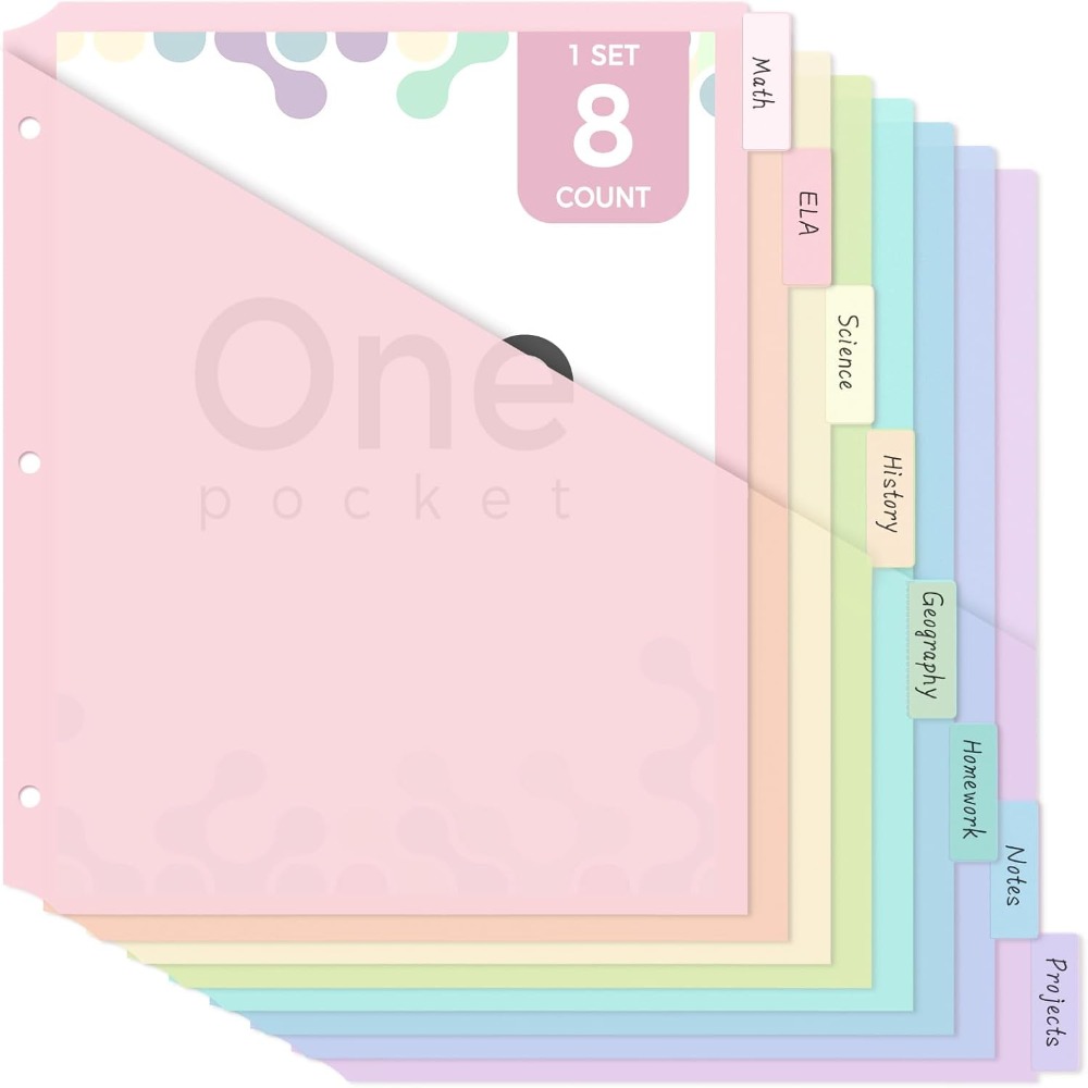 Tab Divider A4 - 8 divisori per raccoglitori A4 pastello,